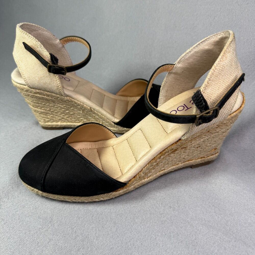 Me Too Blaire Black Suede Espadrille Wedge Sandals Size 8M